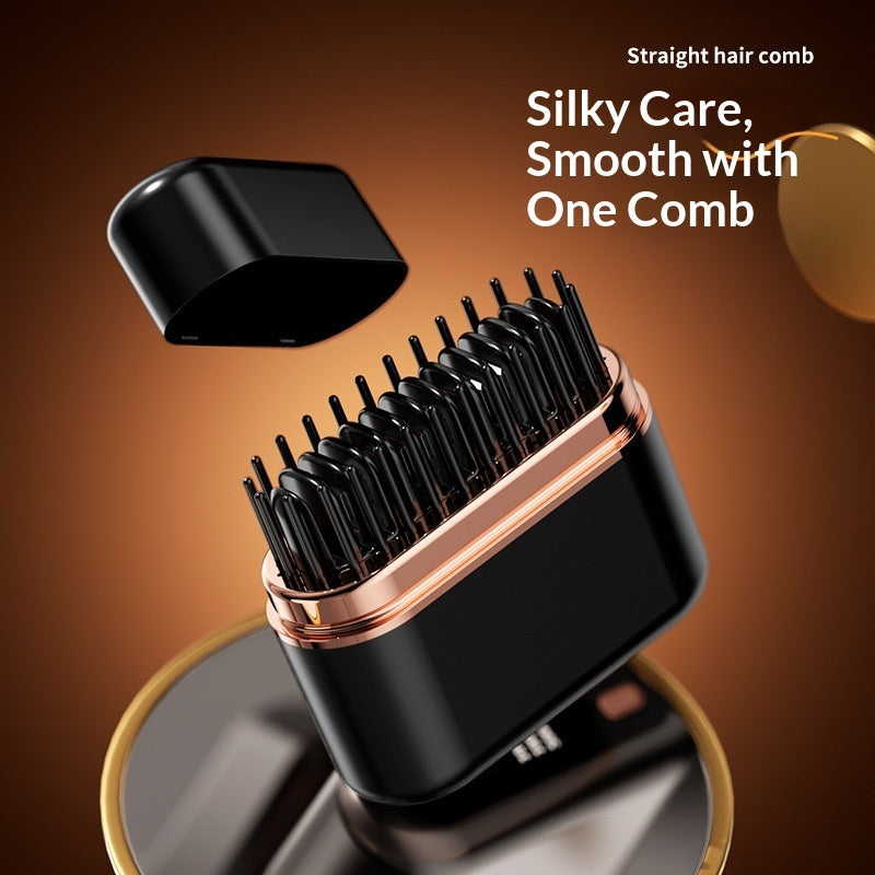 Black hair comb with rose gold accents on a brown background