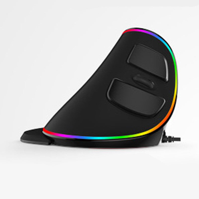 Black ergonomic mouse with RGB lighting on a white background