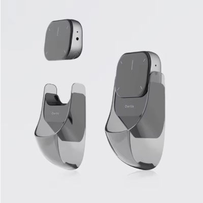 Set of silver electronic devices on a light gray background