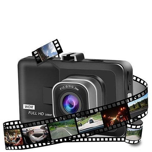 Black Full HD 1080P camera with film strip graphics on a white background