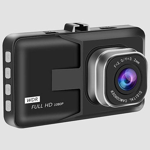 Car dashboard camera with full HD 1080P resolution on a gray background