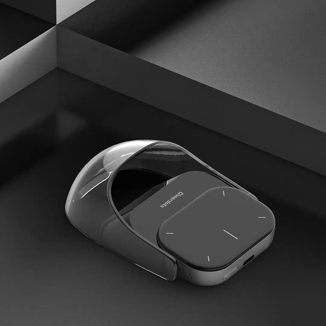 Black electronic device with a reflective surface on a dark geometric background