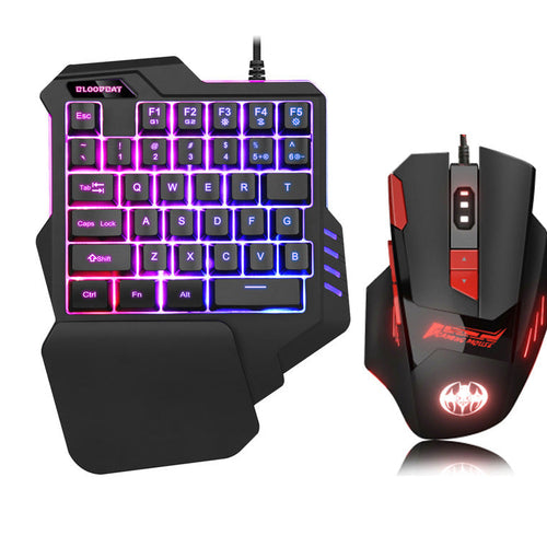 Gaming keyboard and mouse set with RGB lighting on a white background