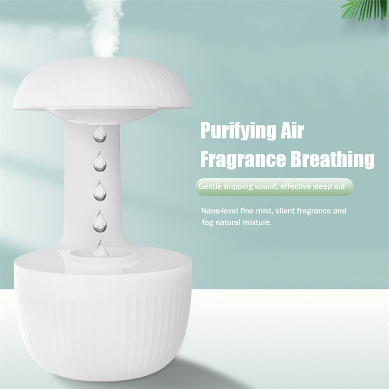 White air diffuser emitting mist with text on a light blue background
