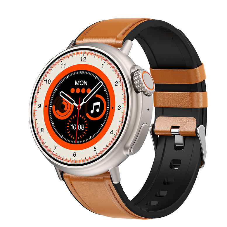 Smartwatch with a brown and black strap on a white background