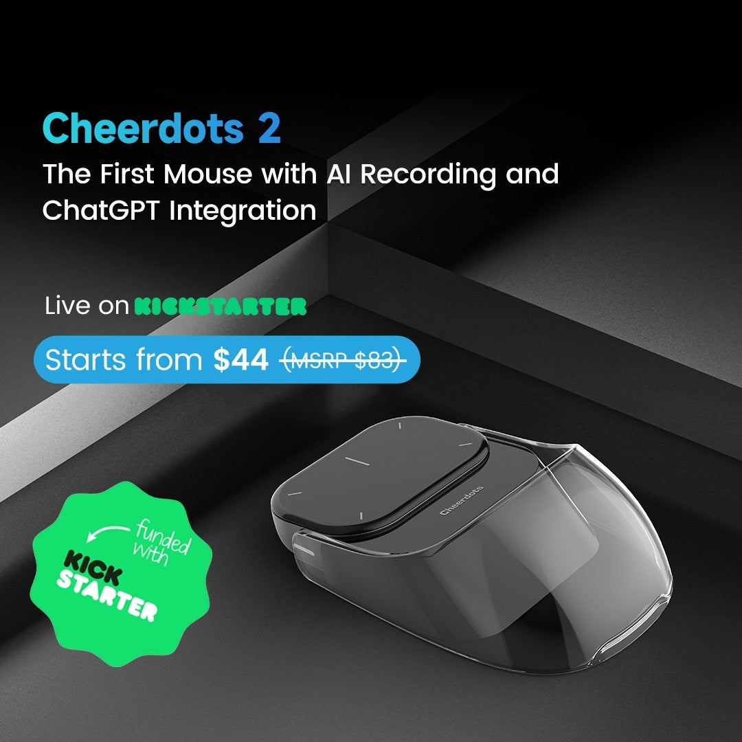 Mouse with text about AI recording and ChatGPT integration on a dark background