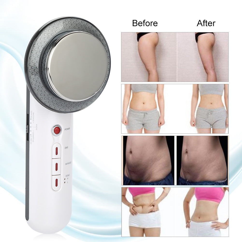 Handheld device for skin treatment with 'Before' and 'After' images of skin improvement.