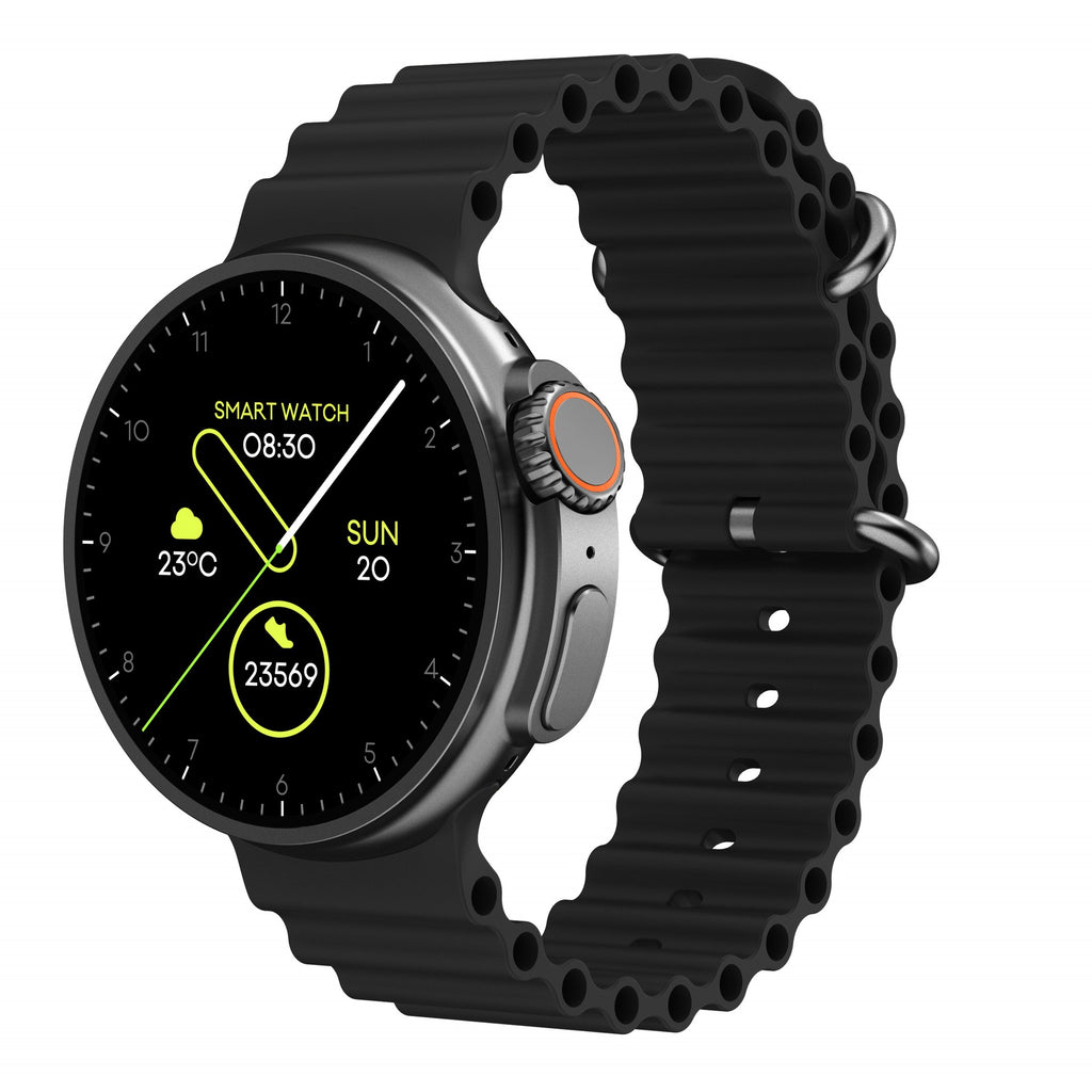 Smartwatch with a black band on a white background