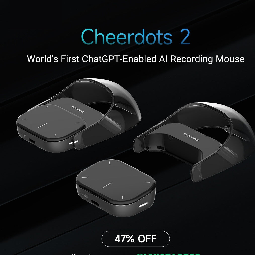 Cheerdots 2 AI Recording Mouse with promotional text on a dark background
