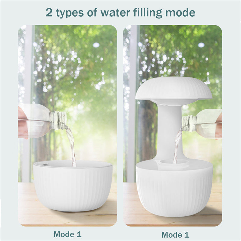 Two modes of water filling for a white lamp with a natural background