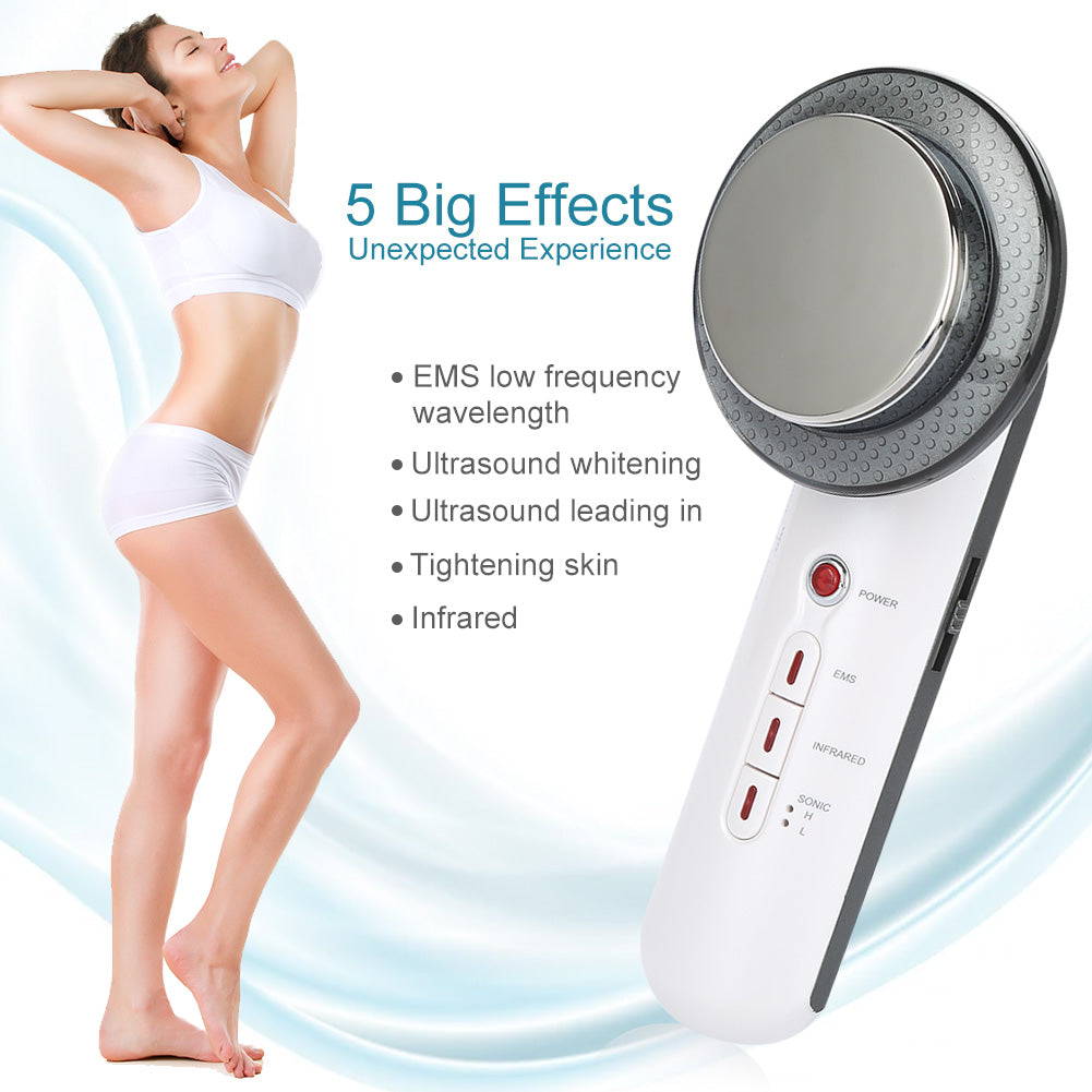 Handheld device with text on 5 big effects and a woman in the background