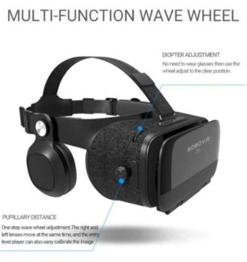 Black VR headset with adjustable components on a white background