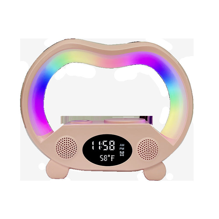 Colorful heart-shaped clock with digital display on a white background