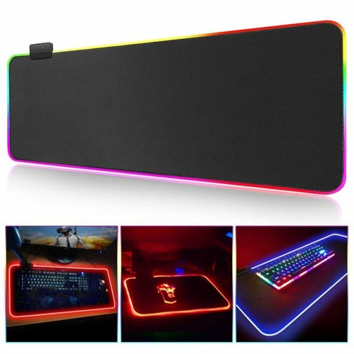 Gaming mouse pad with RGB lighting effects on a white background